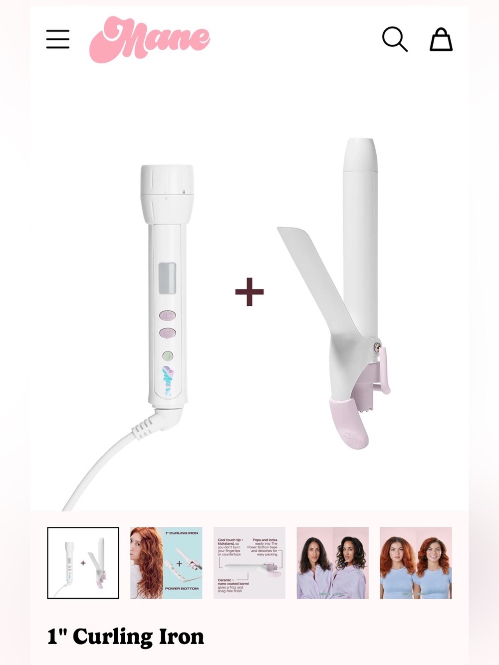 NWT: Mane 1" Curling Iron and interchangeable bottom Attachment